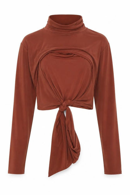 PRETTYLITTLETHING Womens Brown   Cropped Blouse Size 10