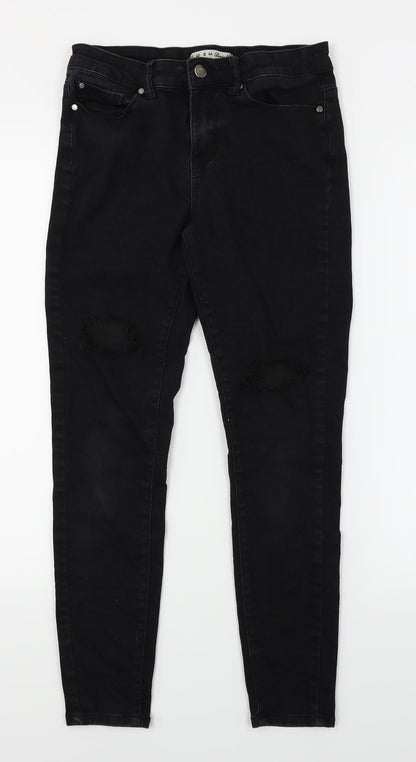 Denim Co Womens Black  Denim Skinny Jeans Size 12 L25 in - Ripped Knees