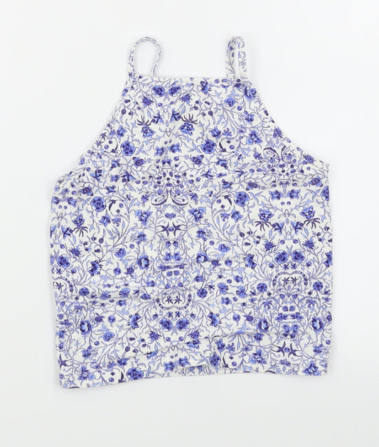 Miss Selfridge Womens White Floral  Cropped T-Shirt Size 4