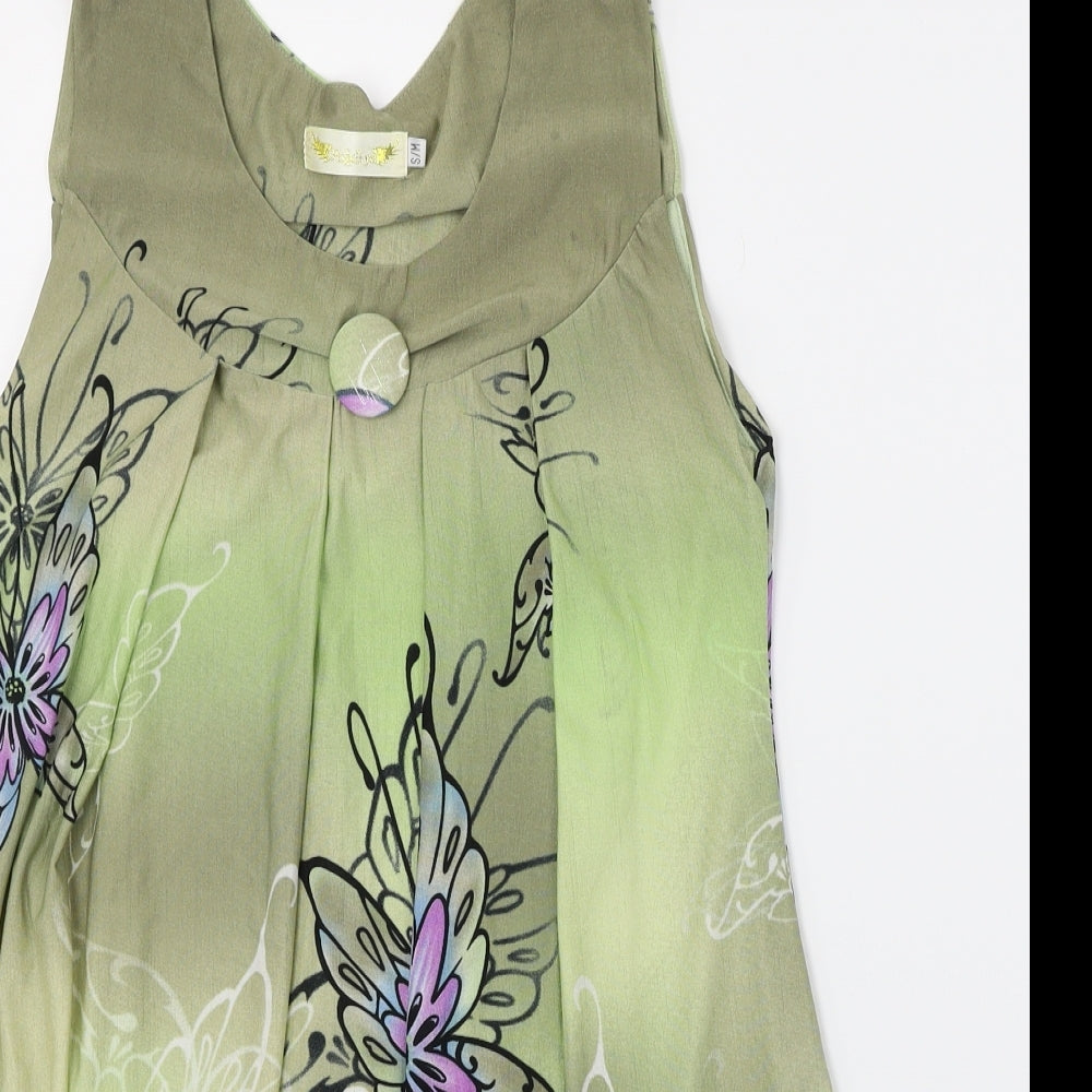 Angeltye Womens Green Floral  Basic T-Shirt Size S