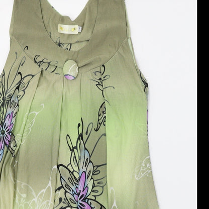 Angeltye Womens Green Floral  Basic T-Shirt Size S