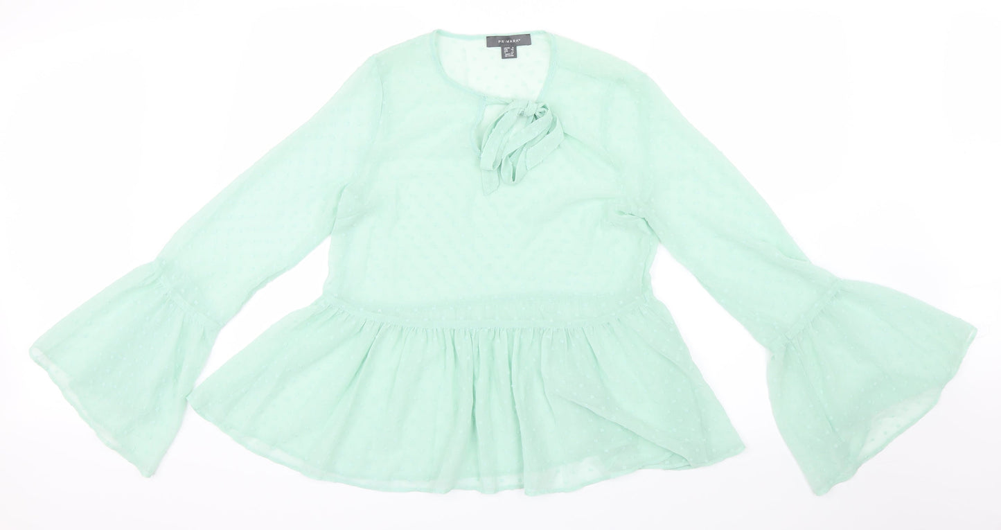 Primark Womens Green  Mesh Basic Blouse Size 8  - Peplum