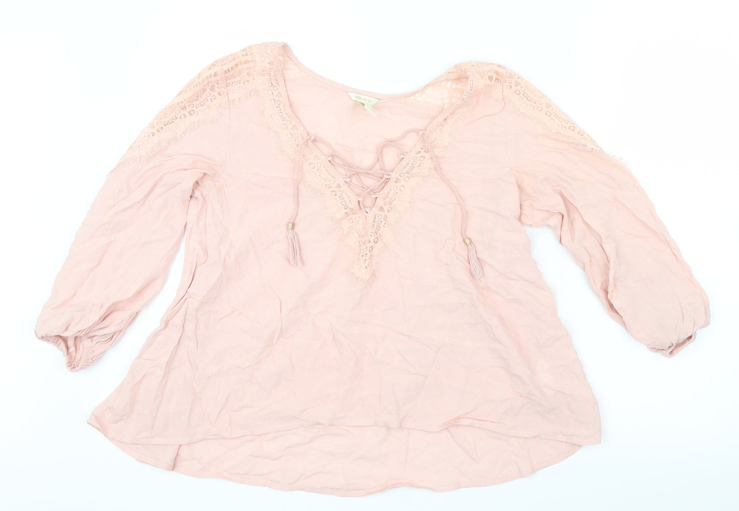 FOREVER 21 Womens Pink   Basic Blouse Size S  - Lace detail