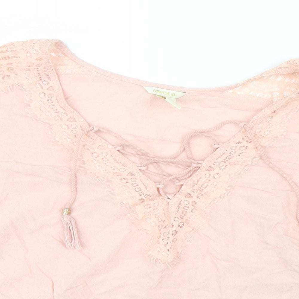 FOREVER 21 Womens Pink   Basic Blouse Size S  - Lace detail