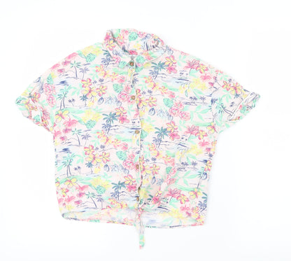 Marks and Spencer Girls Pink Floral  Basic Button-Up Size 10-11 Years  - Tie up front