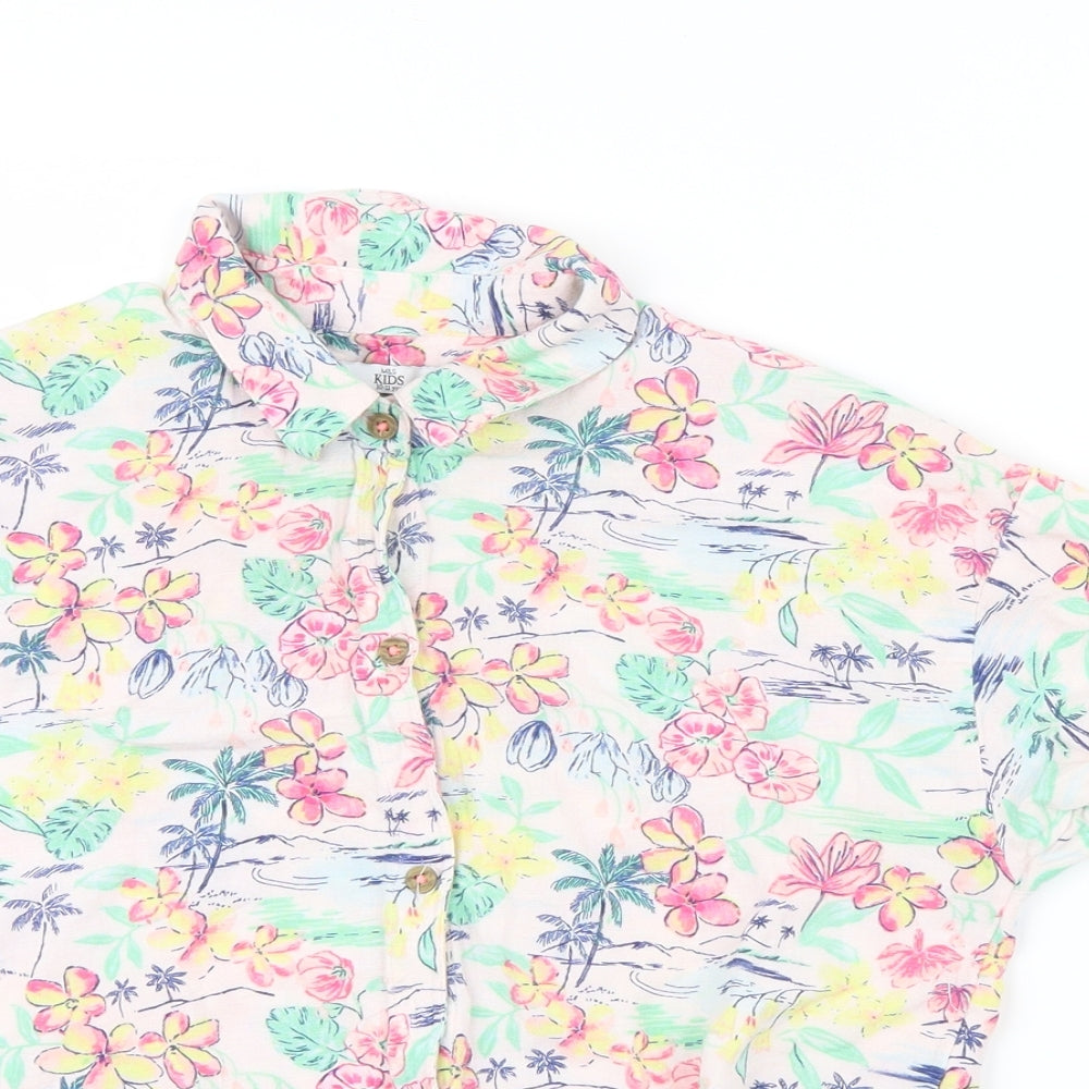 Marks and Spencer Girls Pink Floral  Basic Button-Up Size 10-11 Years  - Tie up front