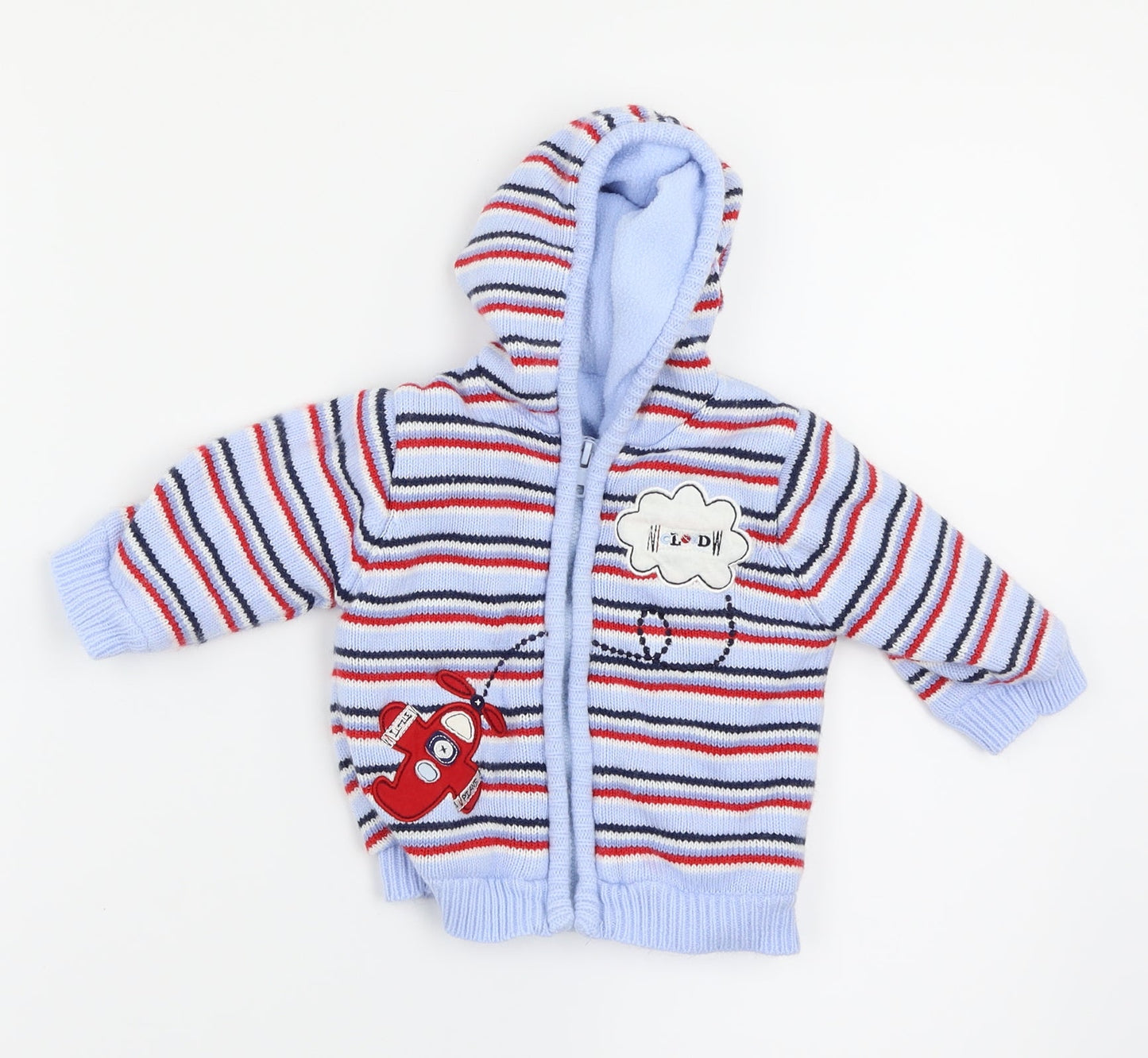 George Boys Blue Striped  Full Zip Jumper Size 3-6 Months