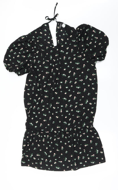 Nutmeg Womens Black Floral  Basic T-Shirt Size M