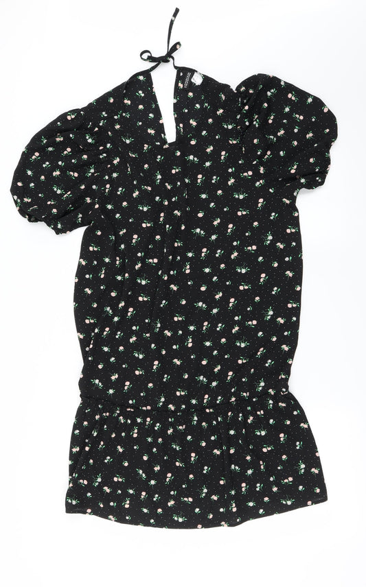 Nutmeg Womens Black Floral  Basic T-Shirt Size M