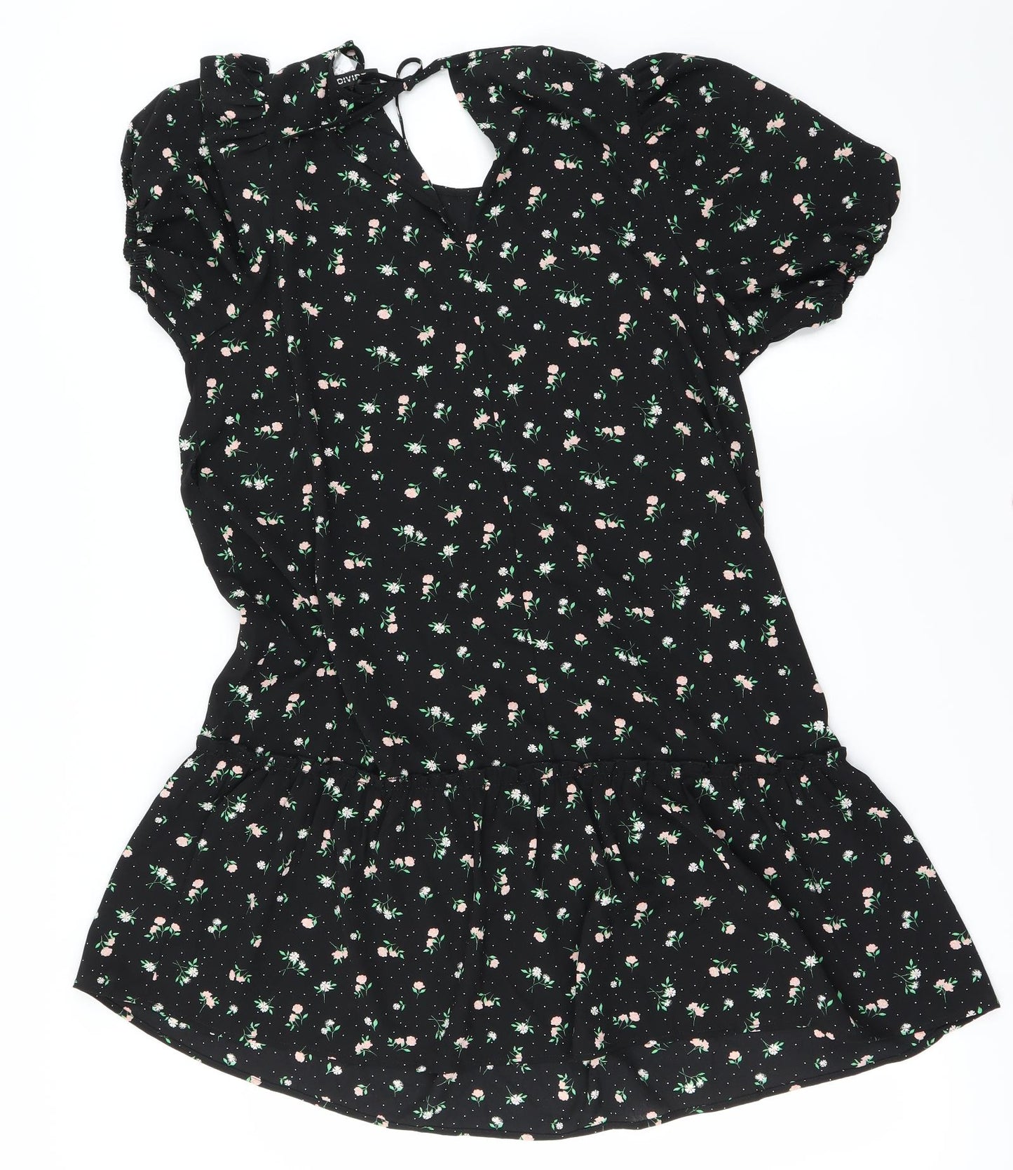 Nutmeg Womens Black Floral  Basic T-Shirt Size M