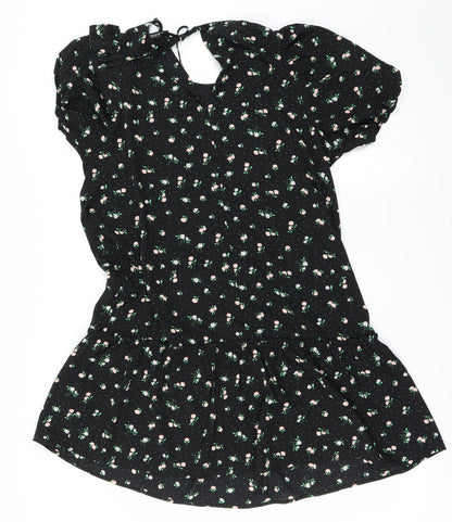 Nutmeg Womens Black Floral  Basic T-Shirt Size M