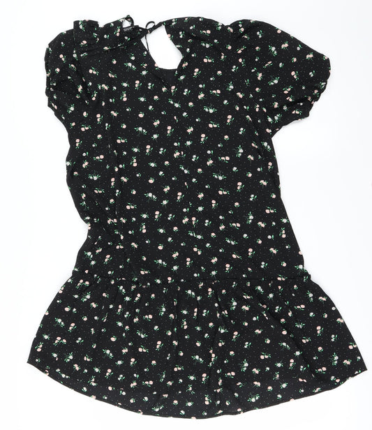 Nutmeg Womens Black Floral  Basic T-Shirt Size M