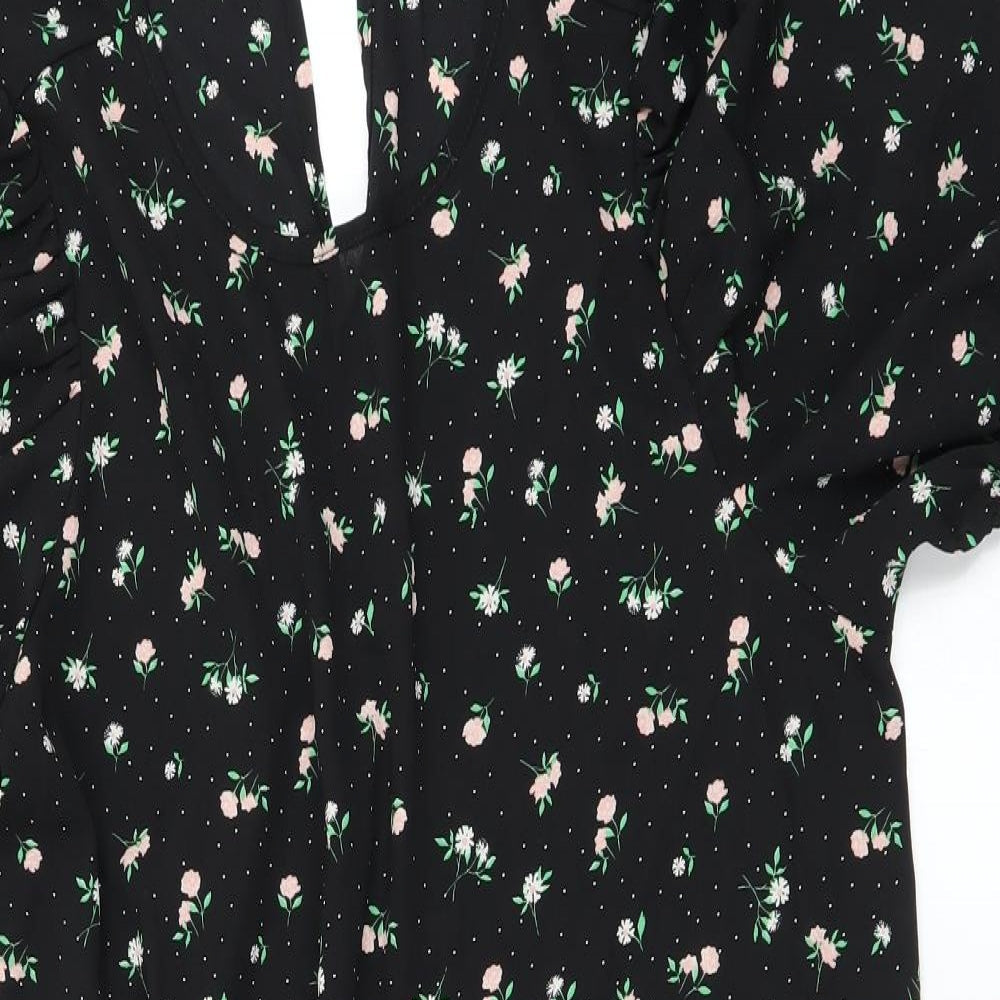Nutmeg Womens Black Floral  Basic T-Shirt Size M
