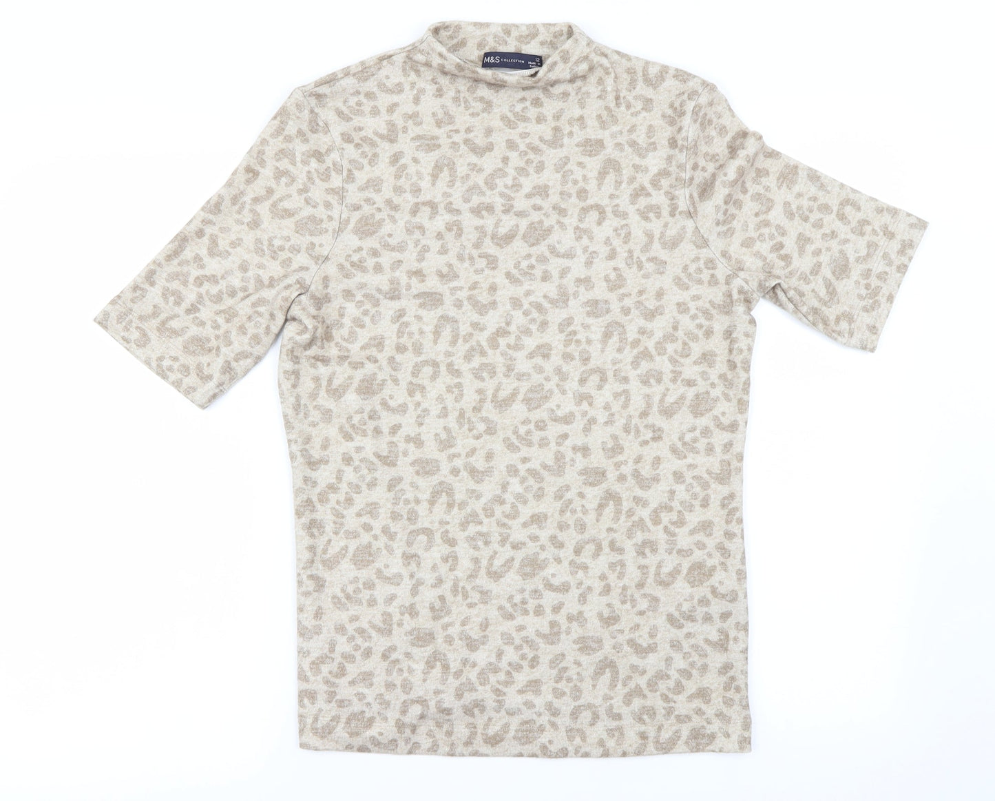 Marks and Spencer Womens Beige Animal Print  Basic T-Shirt Size 12