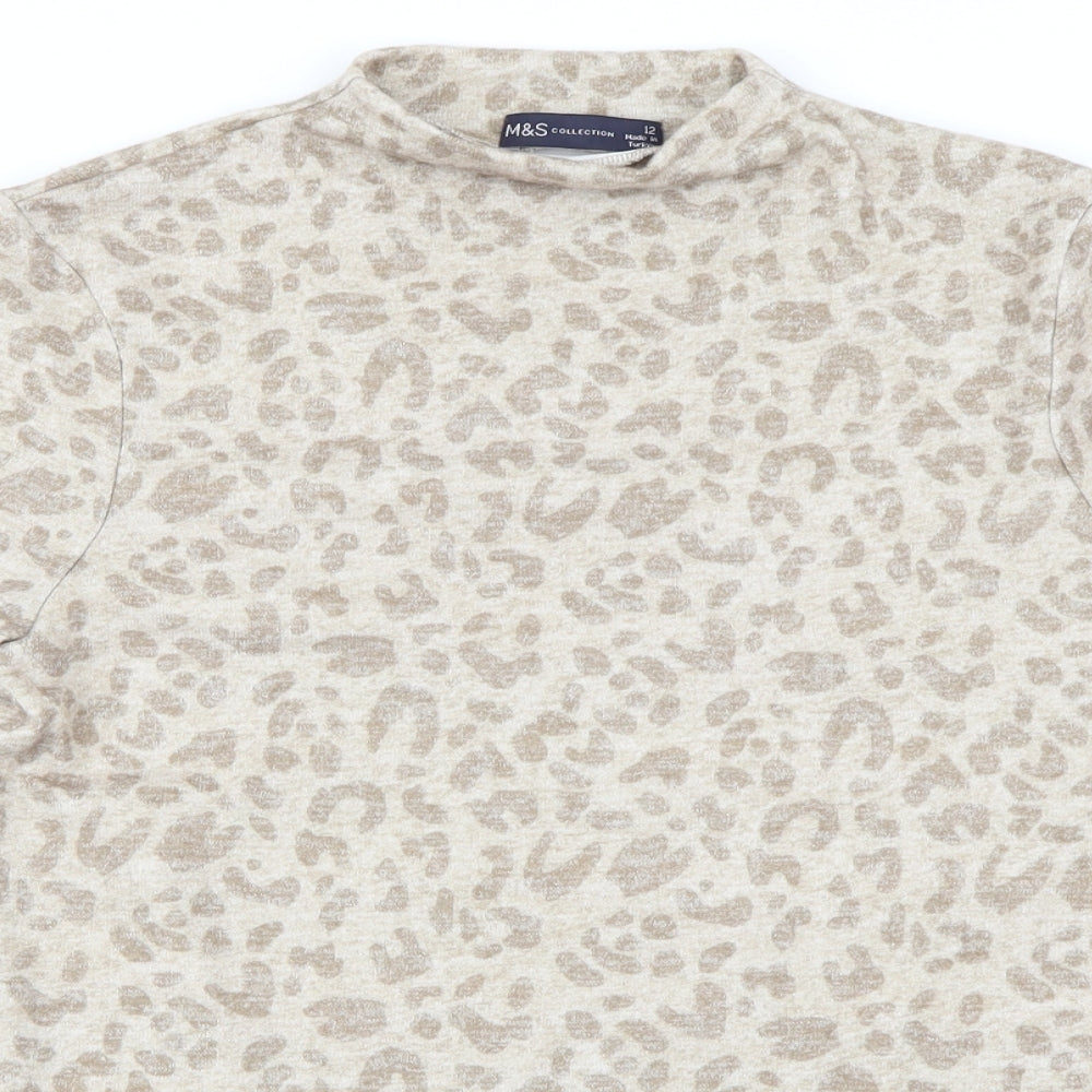 Marks and Spencer Womens Beige Animal Print  Basic T-Shirt Size 12