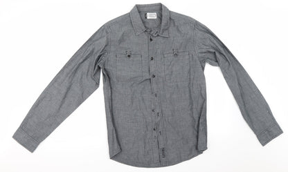 Mens UK Size S Preworn Grey  Button-Up Long Sleeve Casual Shirt