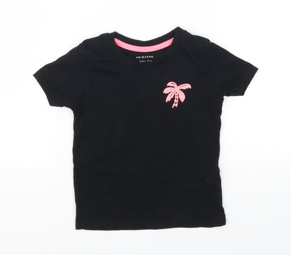 Primark Girls Black   Basic T-Shirt Size 18-24 Months  - Palm Tree