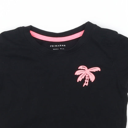 Primark Girls Black   Basic T-Shirt Size 18-24 Months  - Palm Tree