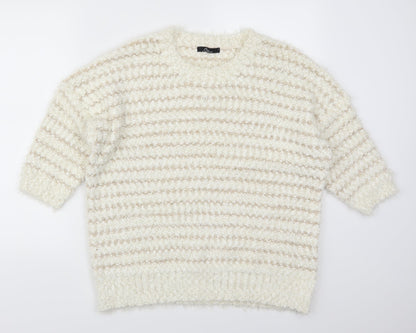Bonmarché Womens White Striped  Pullover Jumper Size L