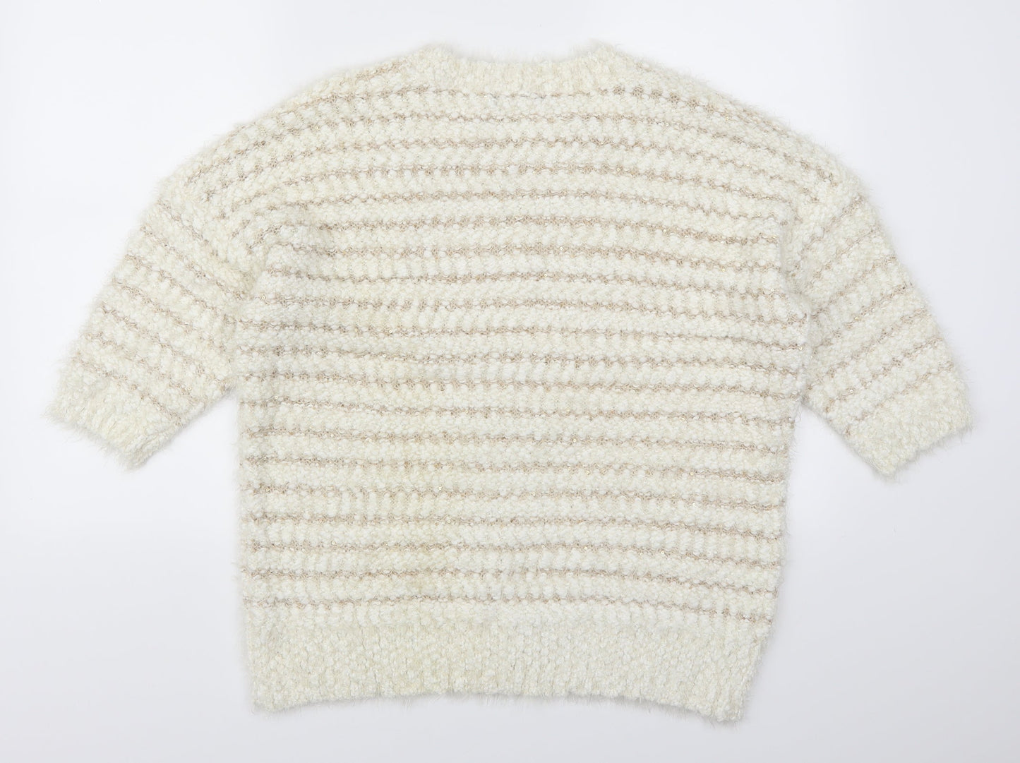 Bonmarché Womens White Striped  Pullover Jumper Size L