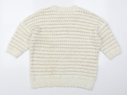 Bonmarché Womens White Striped  Pullover Jumper Size L