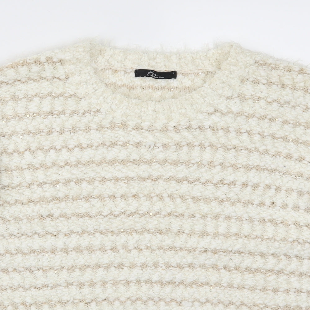 Bonmarché Womens White Striped  Pullover Jumper Size L