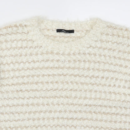 Bonmarché Womens White Striped  Pullover Jumper Size L