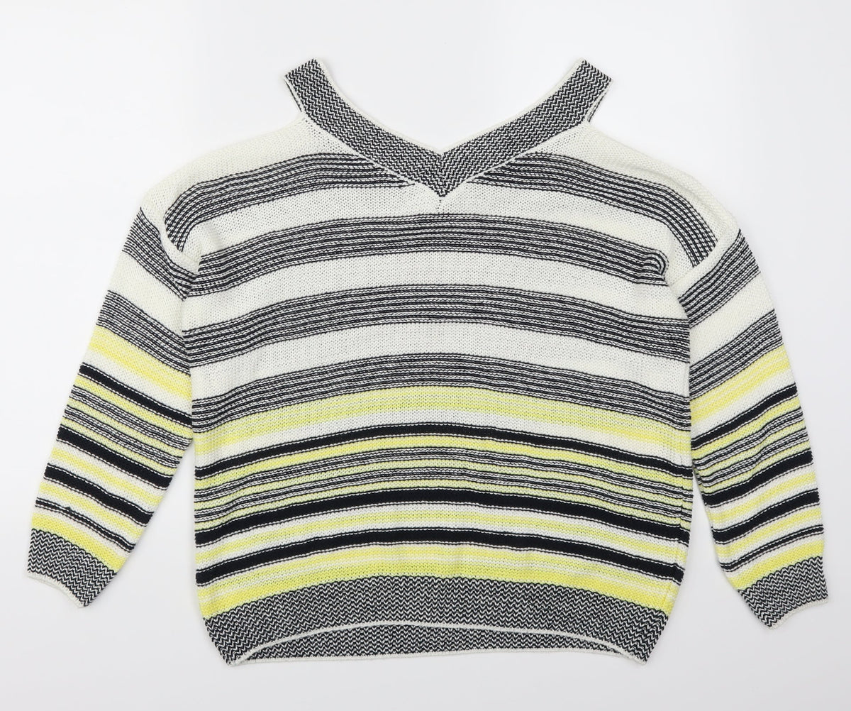 F&F Womens Yellow Striped  Pullover Jumper Size 12