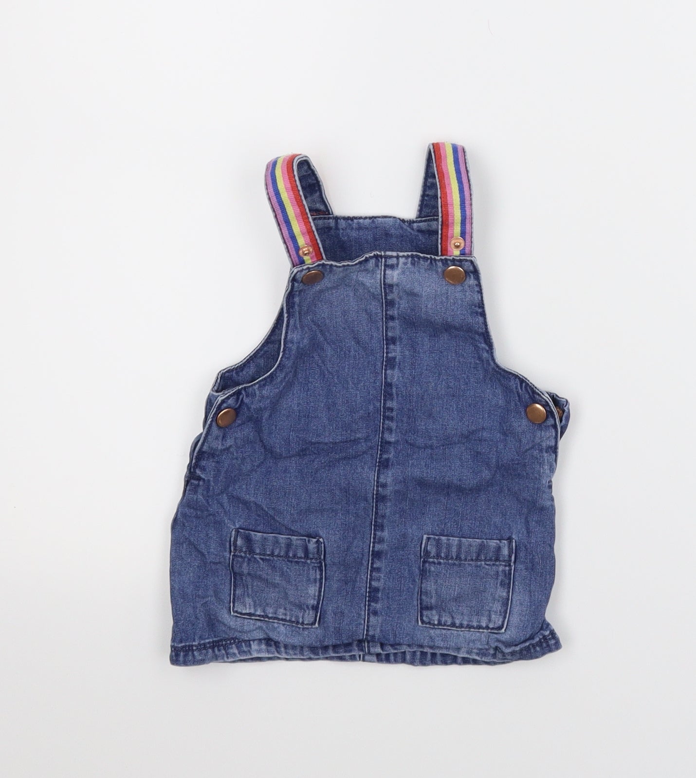 F&F Girls Blue  Denim Pinafore/Dungaree Dress  Size 6-9 Months