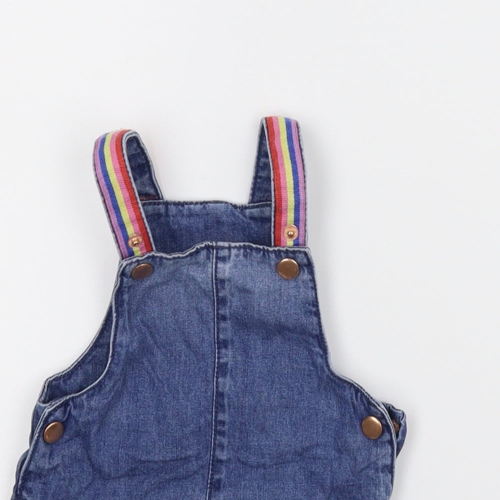 F&F Girls Blue  Denim Pinafore/Dungaree Dress  Size 6-9 Months