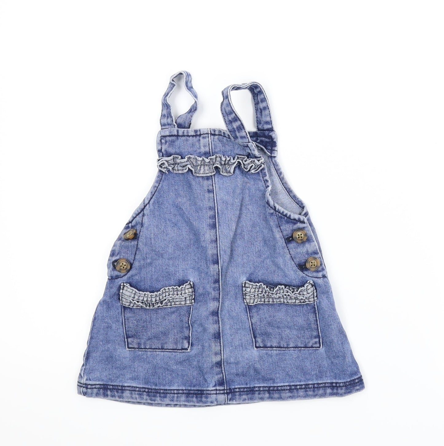Matalan Girls Blue  Denim Pinafore/Dungaree Dress  Size 9-12 Months