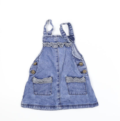 Matalan Girls Blue  Denim Pinafore/Dungaree Dress  Size 9-12 Months