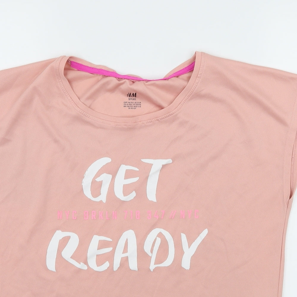 H&M Girls Pink  Jersey Pullover T-Shirt Size 10 Years  - Get Ready