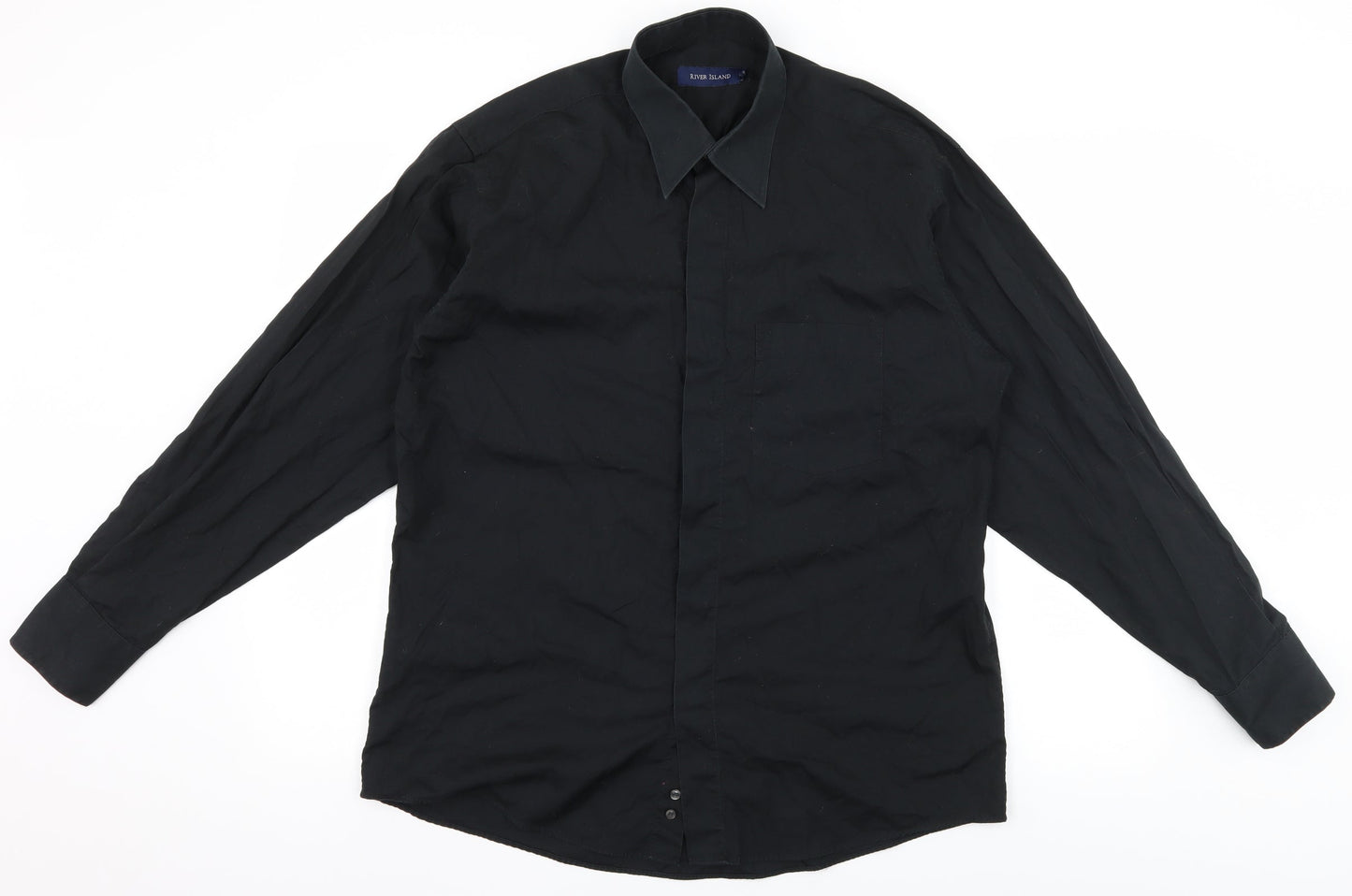 River Island Mens Black    Button-Up Size 15.5