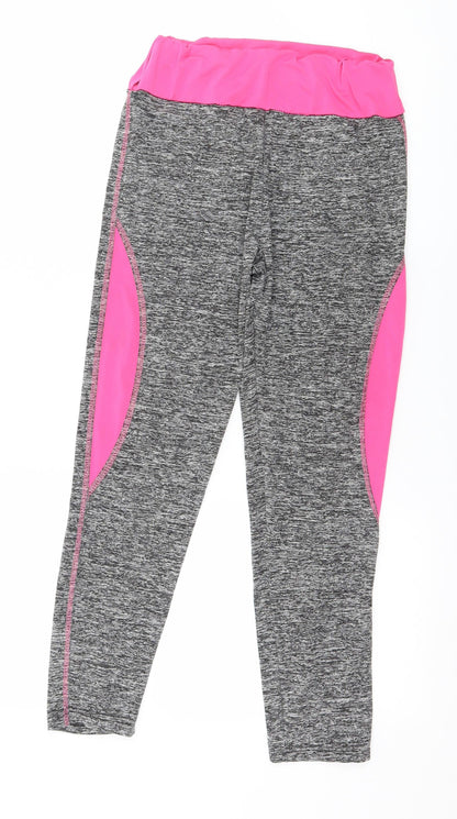New Ann Womens Grey Colourblock Jersey Capri Leggings Size S L24 in