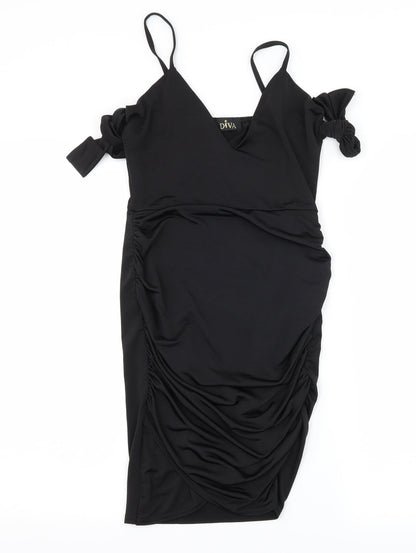 Diva Womens Black   Slip Dress  Size 6  - Ruched