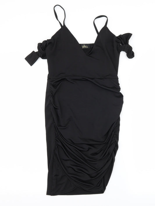Diva Womens Black   Slip Dress  Size 6  - Ruched