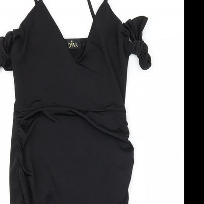 Diva Womens Black   Slip Dress  Size 6  - Ruched