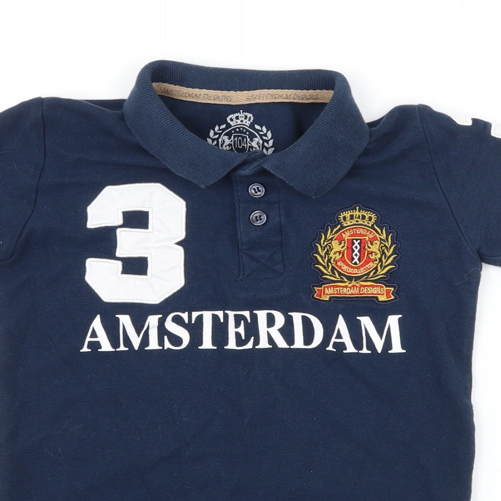 Amsterdam Sports Colletcion Boys Blue  Jersey Basic T-Shirt Size 4 Years  - Amsterdam
