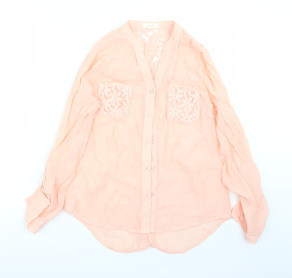 Womens UK Size S Mine Orange Basic Button-Up