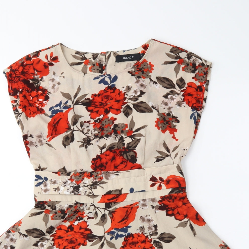 Exact Womens Beige Floral  Fit & Flare  Size S