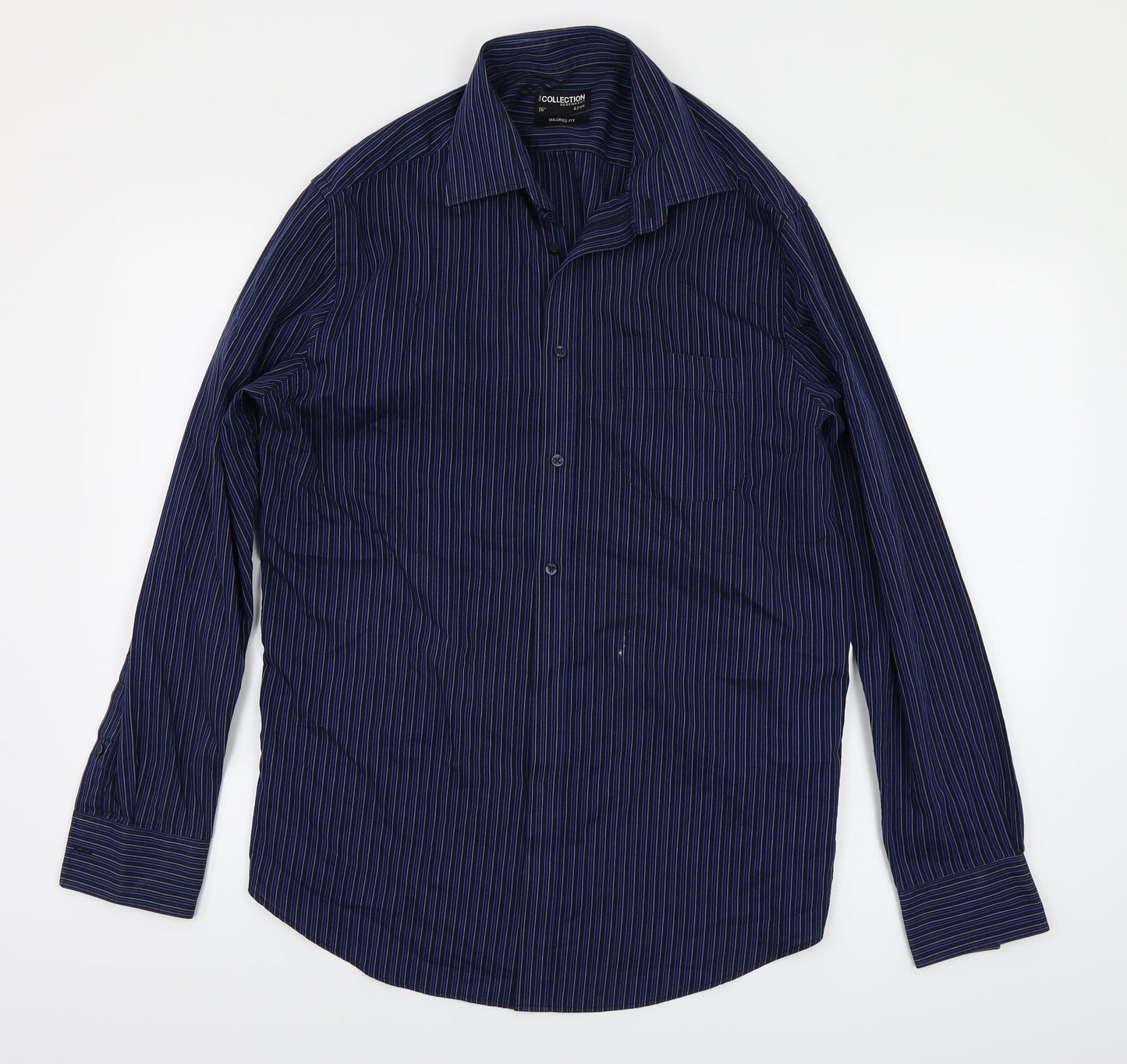 Mens UK Size 16 Debenhams Blue  Button-Up Long Sleeve Casual Shirt