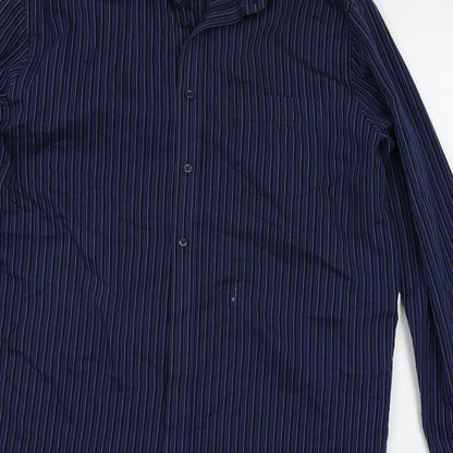 Mens UK Size 16 Debenhams Blue  Button-Up Long Sleeve Casual Shirt
