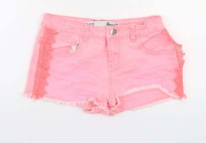Denim & Co. Girls Pink Batik Denim Cut-Off Shorts Size 11-12 Years