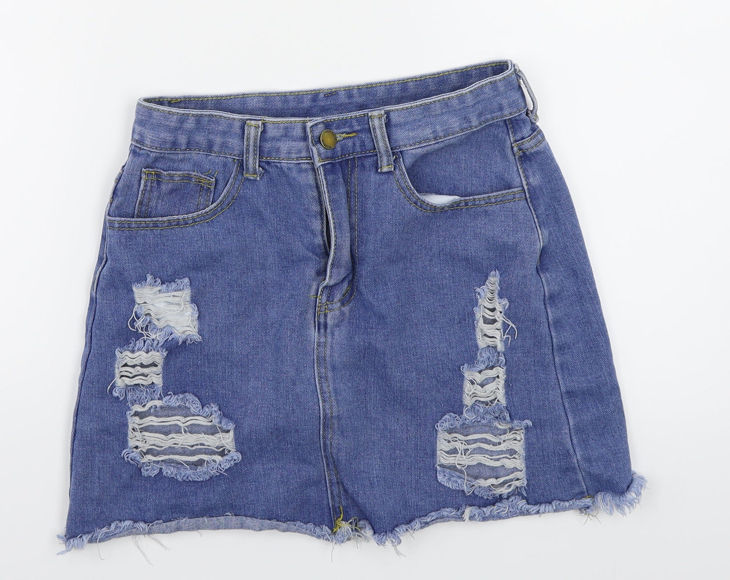 SheIn Womens Blue  Denim A-Line Skirt Size S  - Distressed