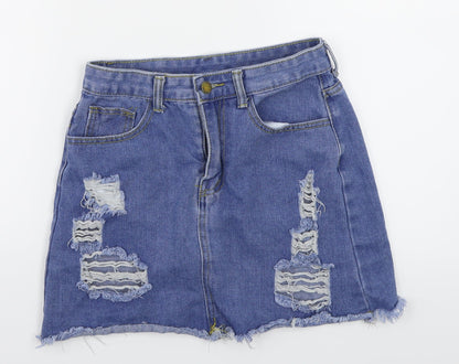 SheIn Womens Blue  Denim A-Line Skirt Size S  - Distressed