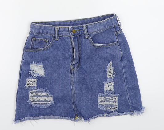 SheIn Womens Blue  Denim A-Line Skirt Size S  - Distressed