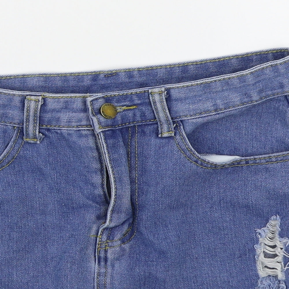 SheIn Womens Blue  Denim A-Line Skirt Size S  - Distressed