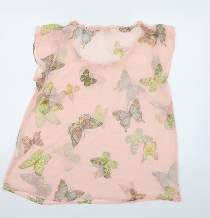 Changes By Together Womens Pink Geometric Chiffon Basic Blouse Size 14