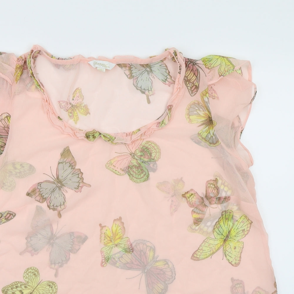 Changes By Together Womens Pink Geometric Chiffon Basic Blouse Size 14